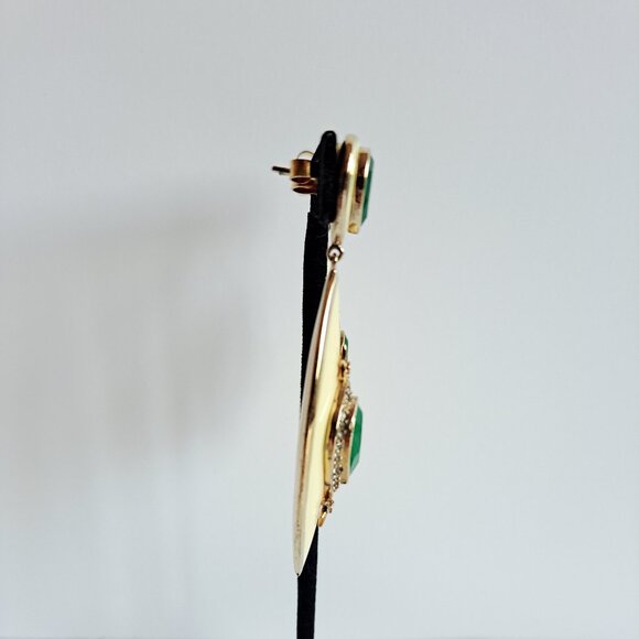 New Angelique de Paris Long White Green Natural Stone Gold Plated Earrings - Picture 5 of 15